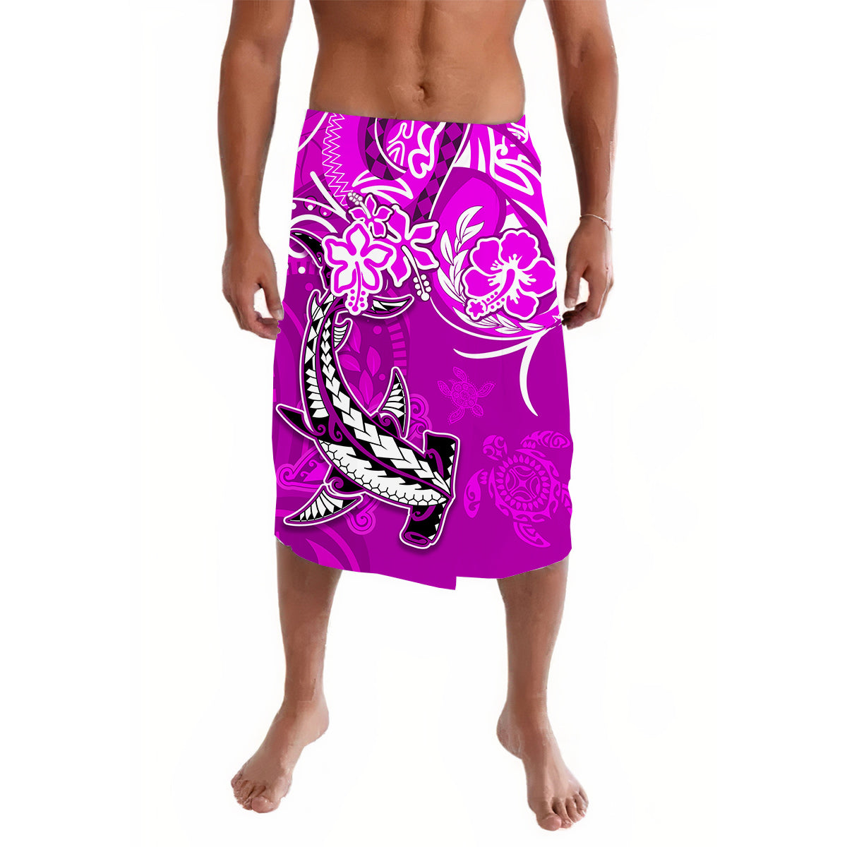 Hawaii Lavalava Polynesia Pink Sea Turtle Honu and Hammerhead Shark