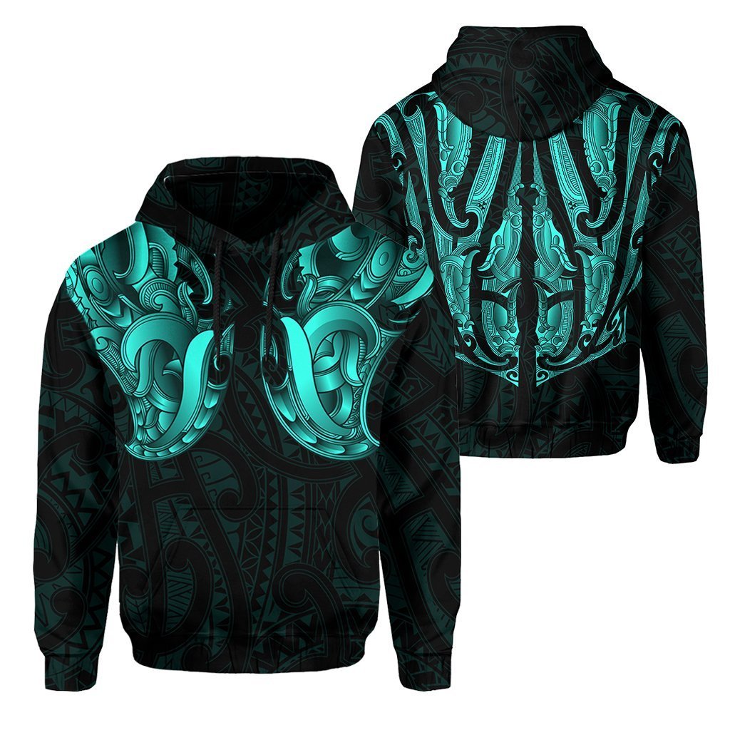Maori Ta Moko Hoodie New Zealand Turquoise