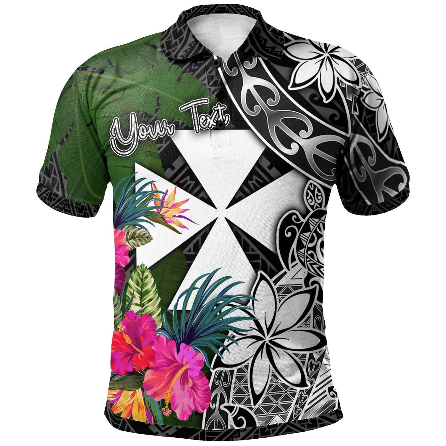 Wallis and Futuna Custom Personalised Polo Shirt - Turtle Plumeria Banana Leaf
