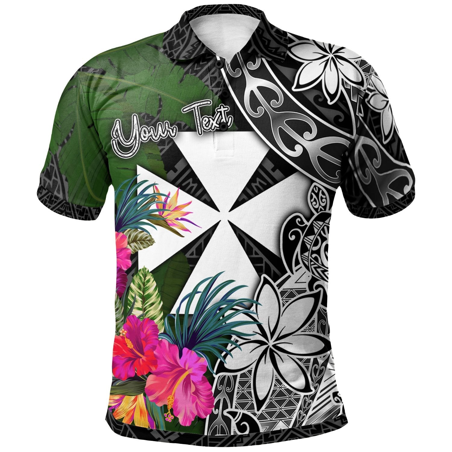 Wallis and Futuna Custom Personalised Polo Shirt - Turtle Plumeria Banana Leaf