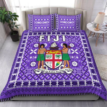 Fiji Bedding Set Pattern Fijian Tapa Pattern Purple