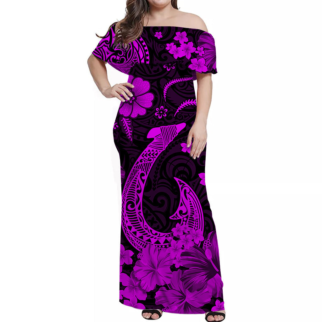 His And Her Hawaiian Matching Outfits Hawaii Combo Dress and Hawaiian Shirt Polynesia Purple Fish Hook