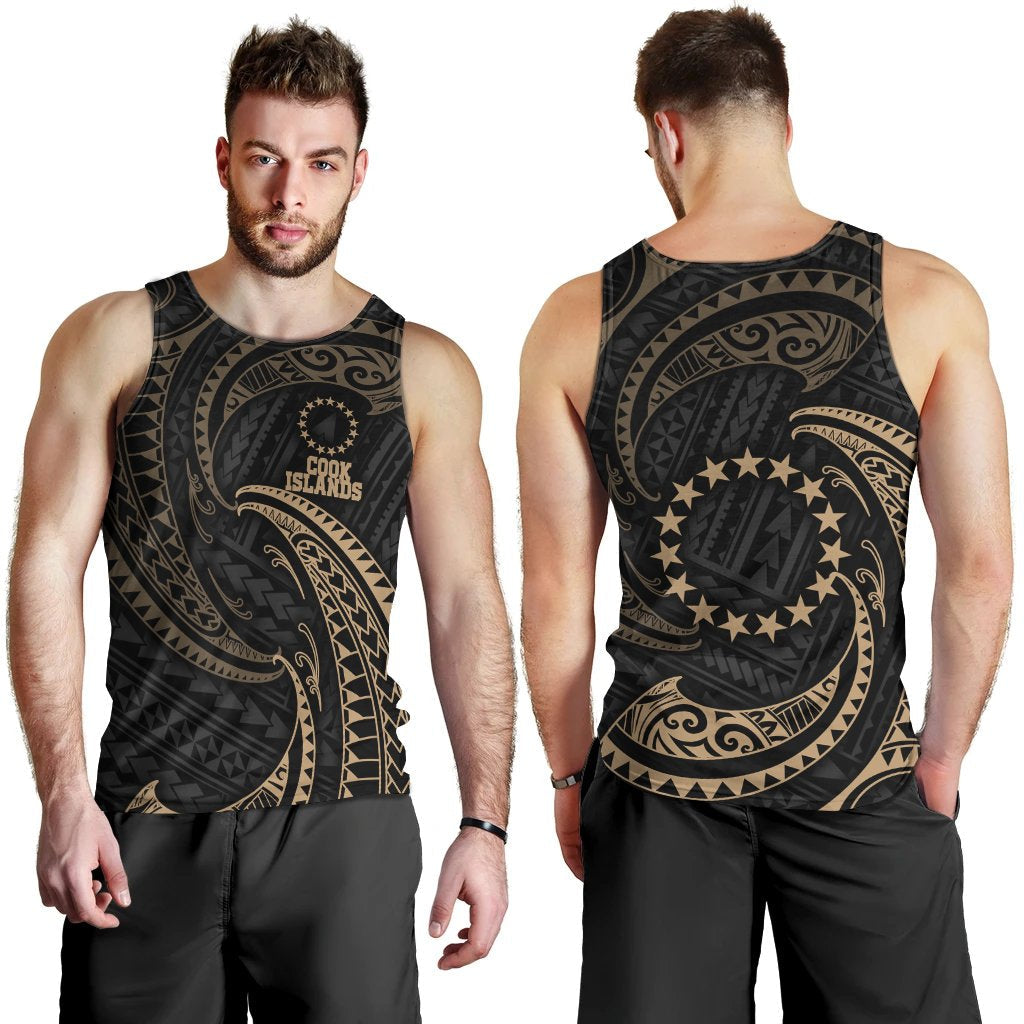 Cook Islands Polynesian Men's Tank Top Gold Tribal Wave