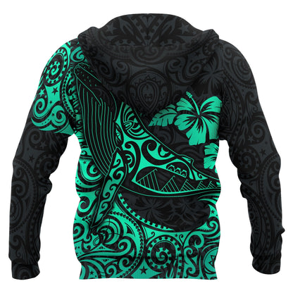 Polynesian Hawaii Hoodie Polynesian Turquoise Humpback Whale
