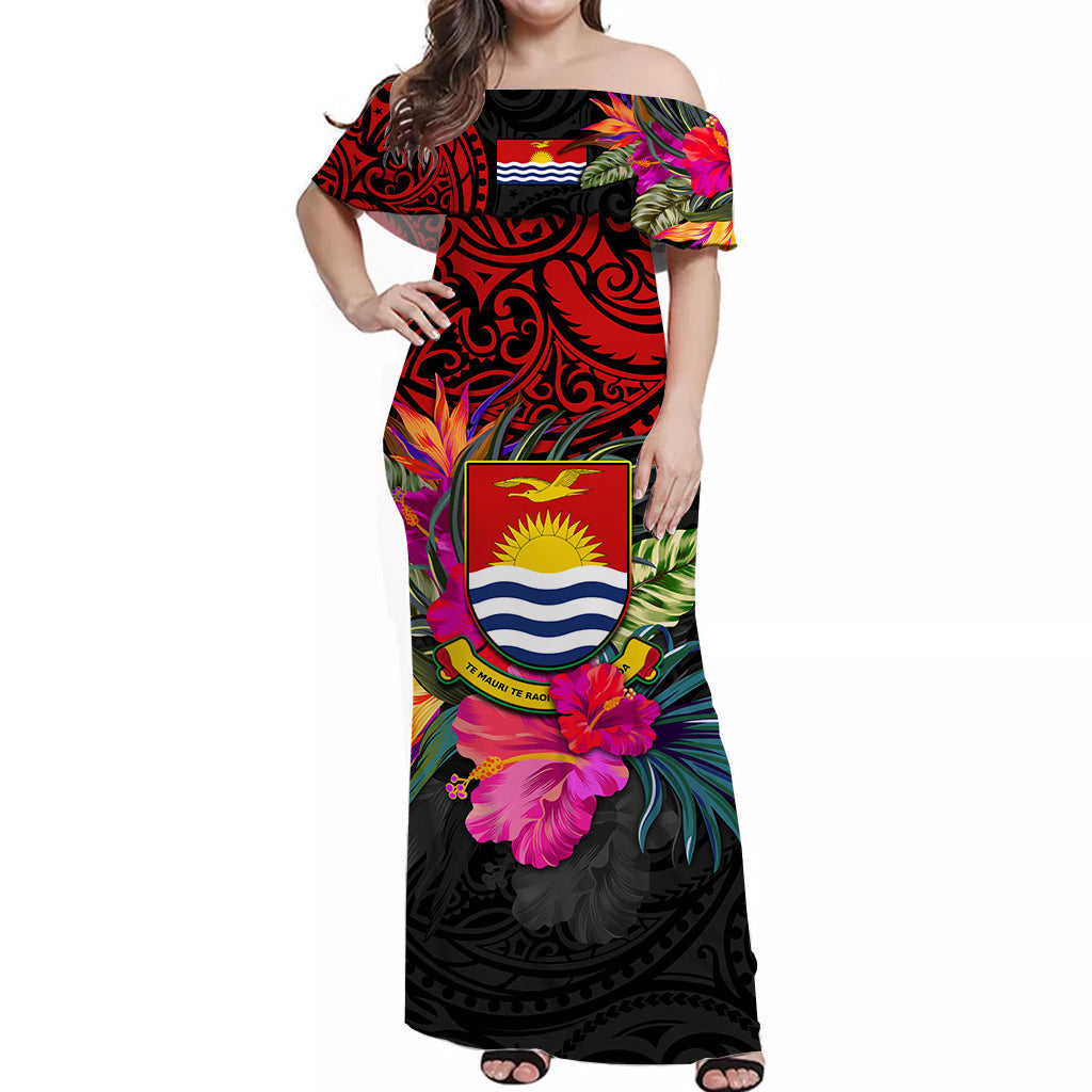 Kiribati Off Shoulder Long Dress Alluring Polynesia and Tropical Flowers
