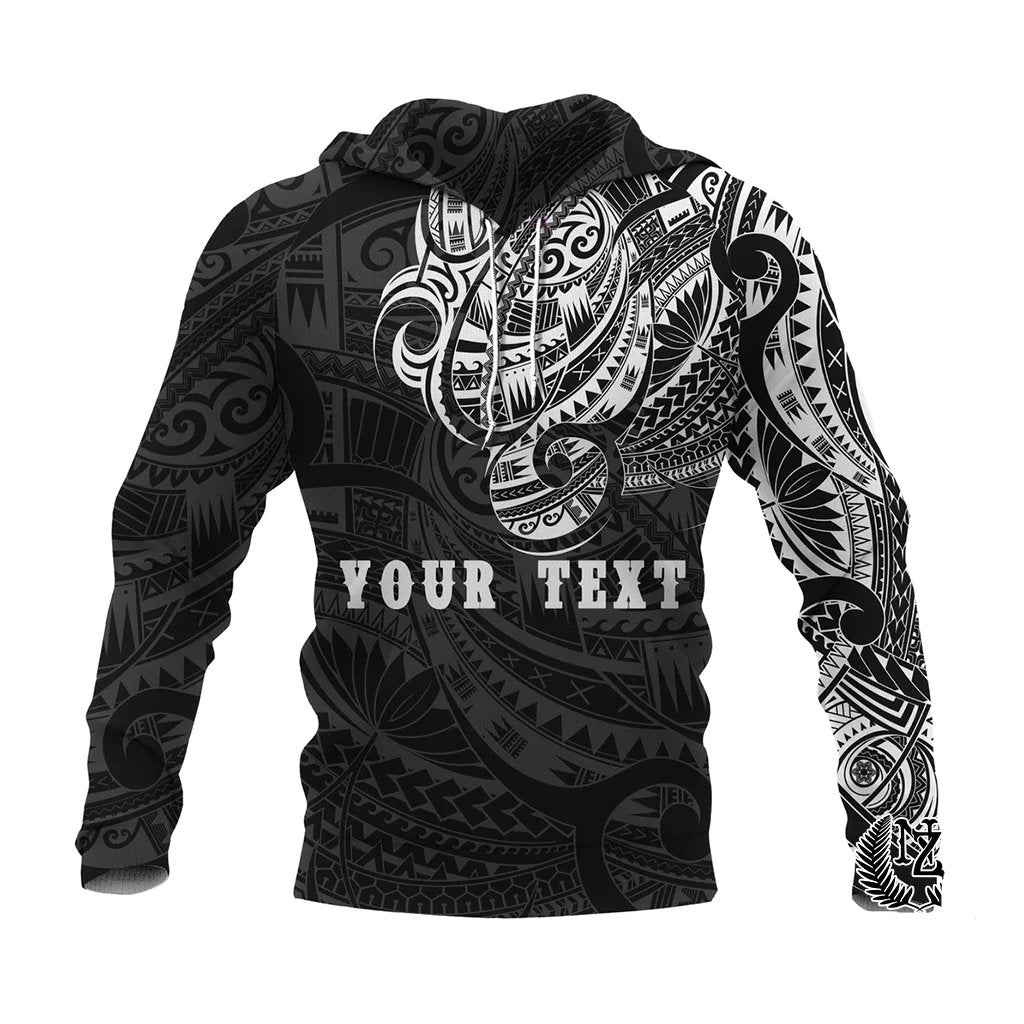 Custom Text Maori Tattoo Style All Over Hoodie White Custom Version