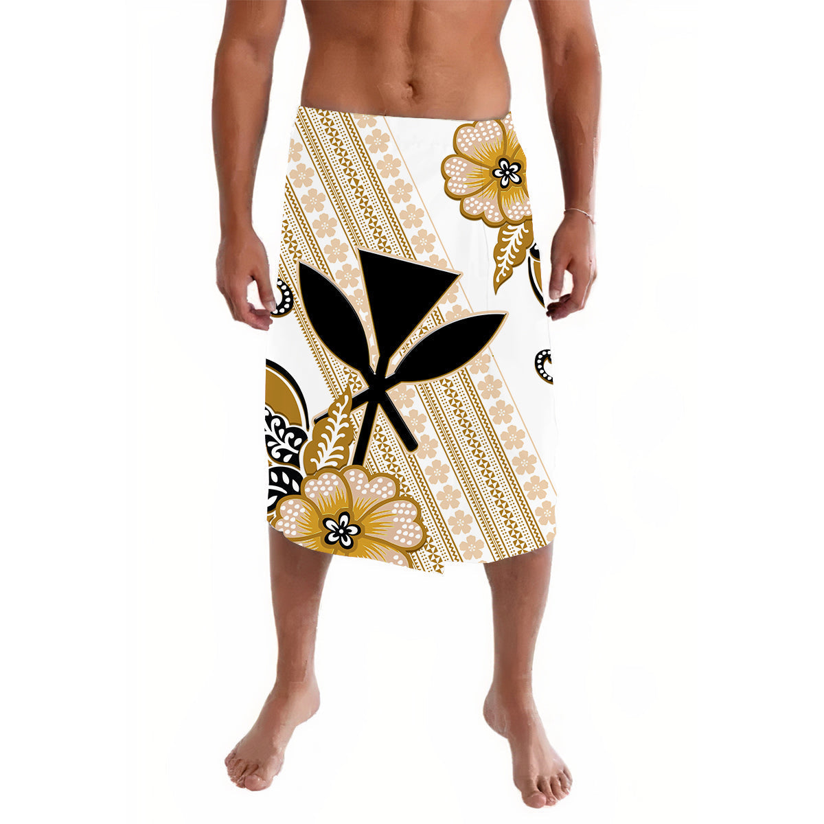 Hawaii Lavalava Kakau Tribal Gold Batik Floral 02