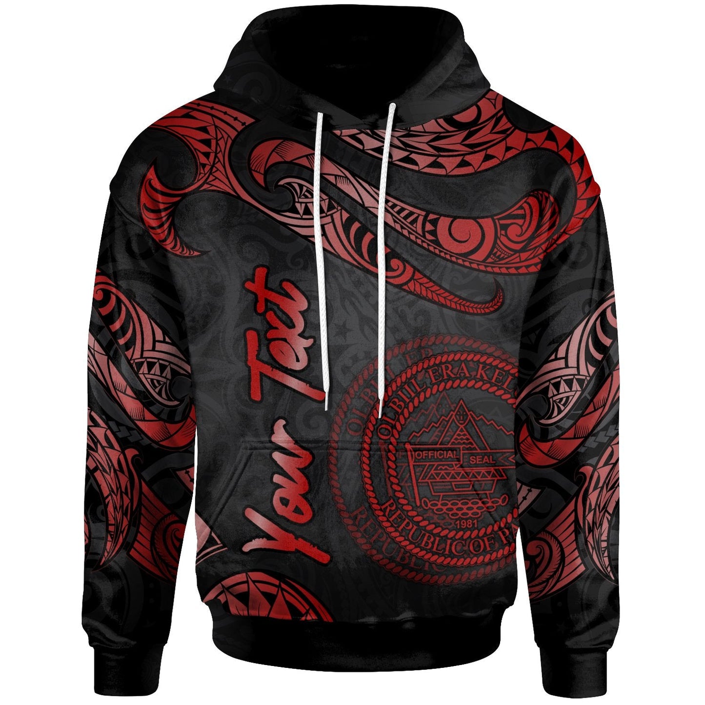 Palau Polynesian Hoodie Poly Tattoo Red Version