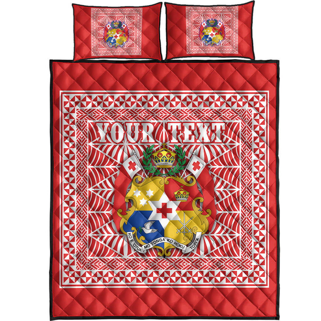 (Custom Personalised) Tonga Pattern Quilt Bed Set Coat of Arms Red and White