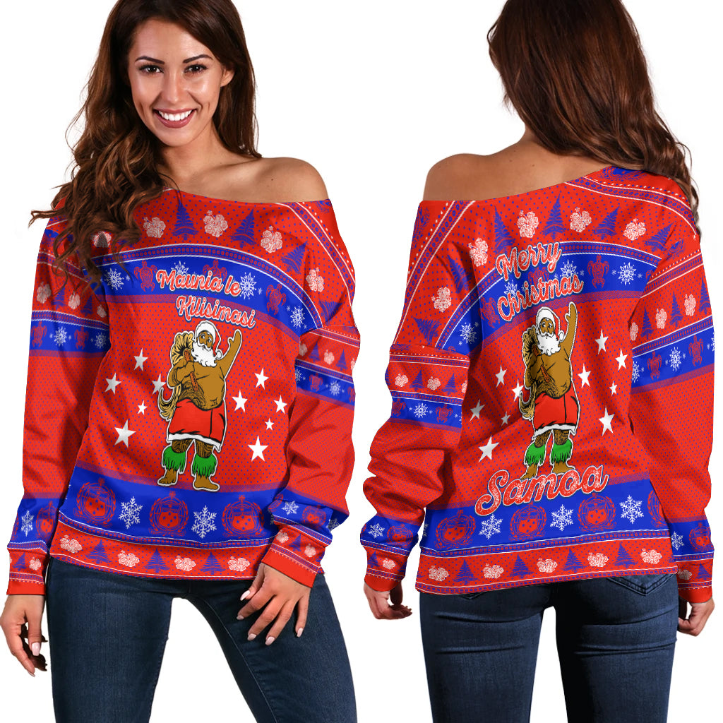 Samoa Christmas Maunia Le Kilisimasi Santa Polynesia Tatoo Women Off Shoulder Sweater