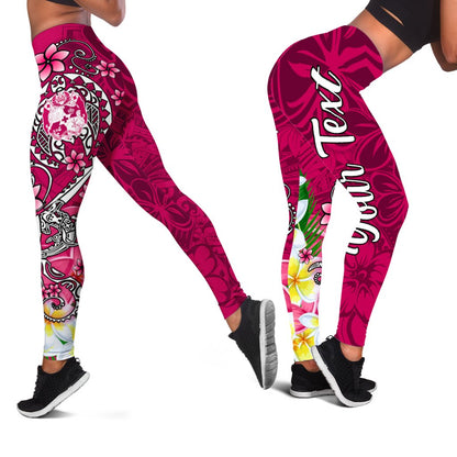 Tonga Custom Personalised Legging - Turtle Plumeria PINK