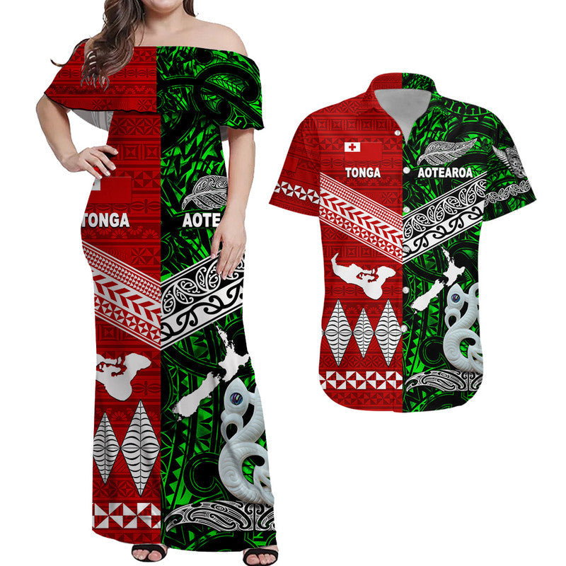 Matching Outfits For Couples New Zealand And Tonga Combo Dress And Shirt Together Green
