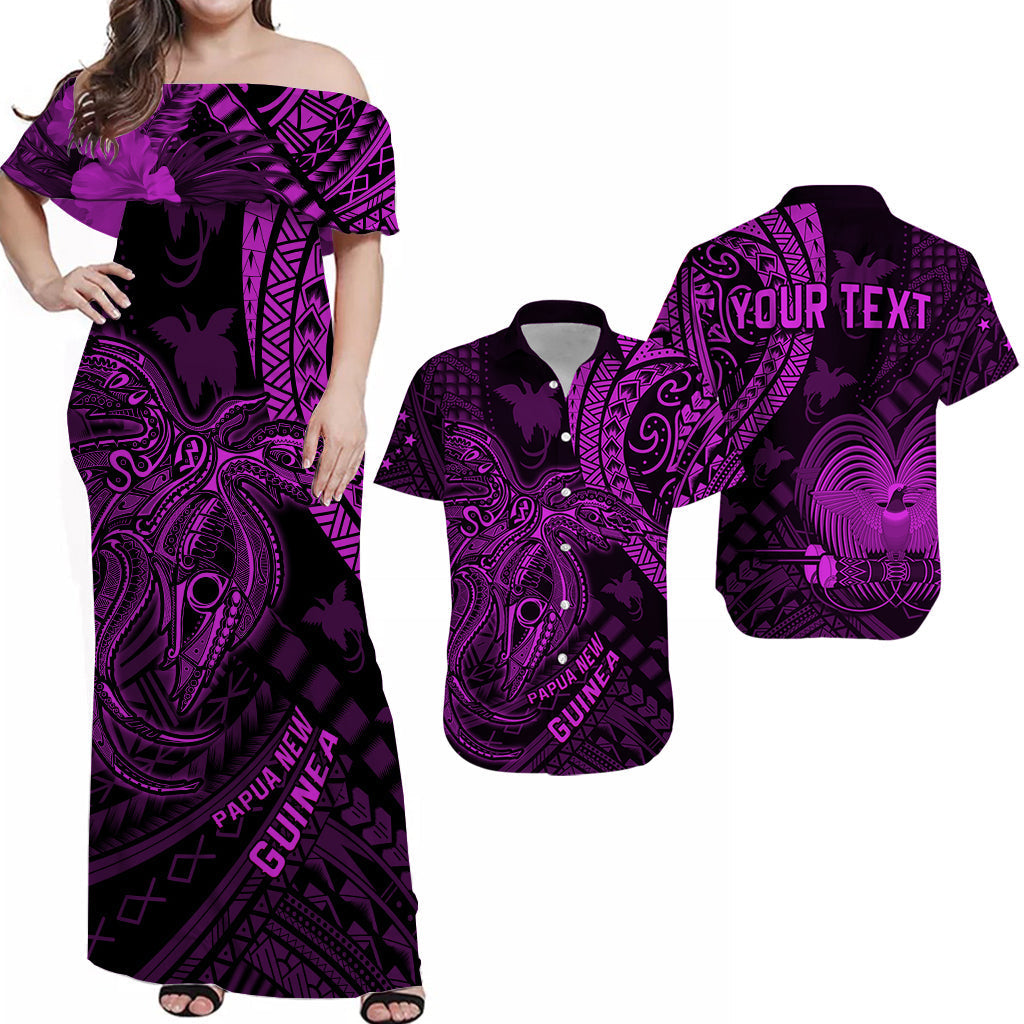 (Custom Personalised) Papua New Guinea Combo Dress and Hawaiian Shirt Raggiana Birds Of Paradise Purple