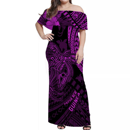 Custom Personalised Papua New Guinea Off Shoulder Long Dress Raggiana Birds Of Paradise Purple