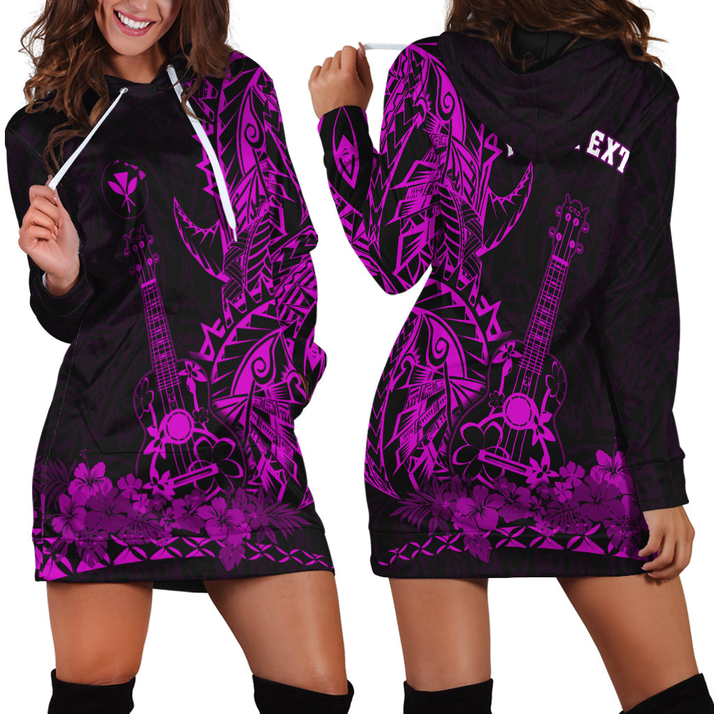 Custom Personalised Hawaii Polynesian Hoodie Dress Ukulele Purple