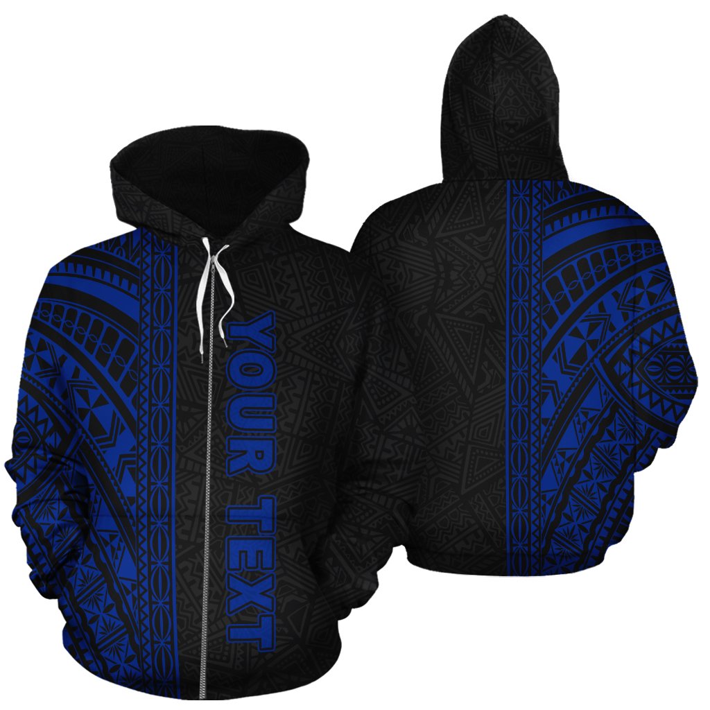 Polynesian Zip Up Hoodie Black Blue Poly Line