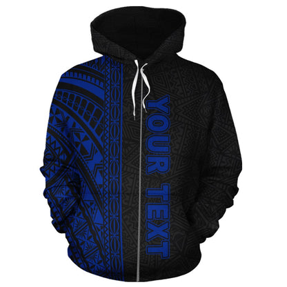 Polynesian Zip Up Hoodie Black Blue Poly Line