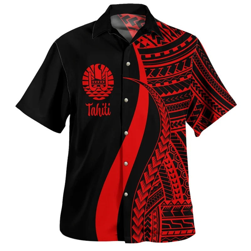 Tahiti Hawaiian Shirts Men Colorful 3d Printed Tahitian Polynesian Tribal Summer Casual Button Shirt