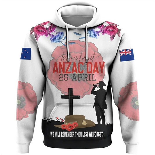 New Zealand Hoodie NZ Soldier Silver Fern We Will Always Remember Lest We Forget Zip Hoodie