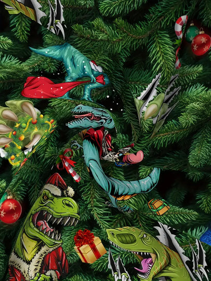 Funny Dinosaur Tropical Vacation Santa Christmas Palm Hawaiian Shirt Gift For Him