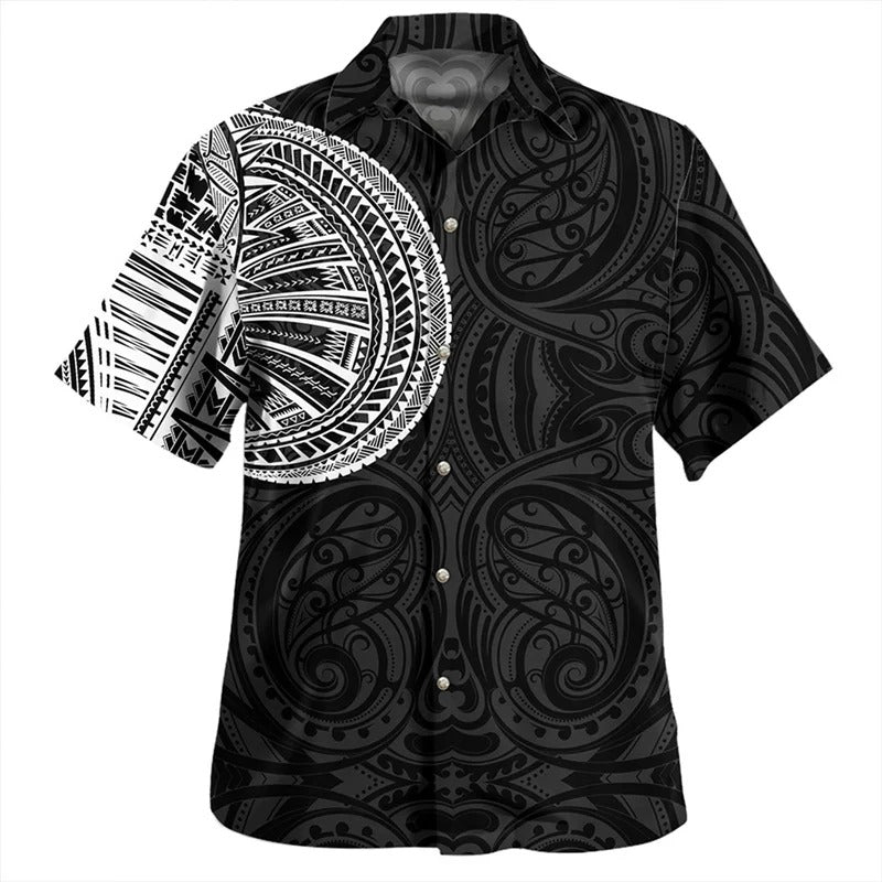 Samoa Polynesian Hawaiian Shirts Printed Polynesian Tribal Short Sleeves Summer Casual Button Shirt