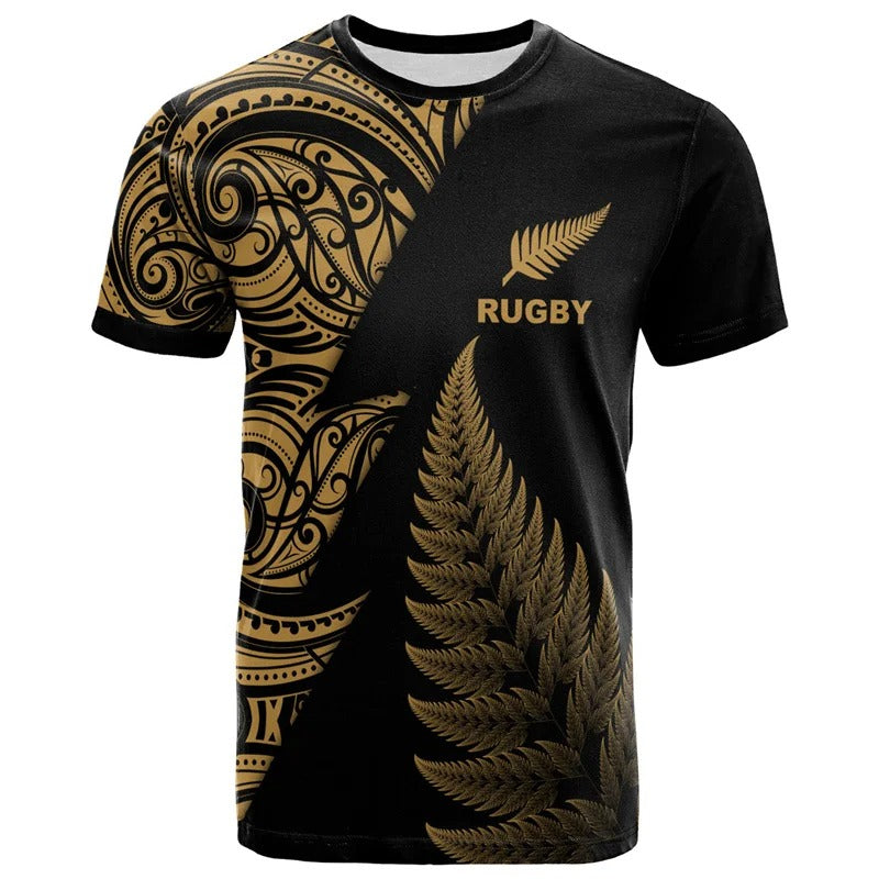 New Zealand Maori Rugby T Shirt Unisex Polynesian Silver Fern Leaf Shirt Round Neck Short Sleeves Tops