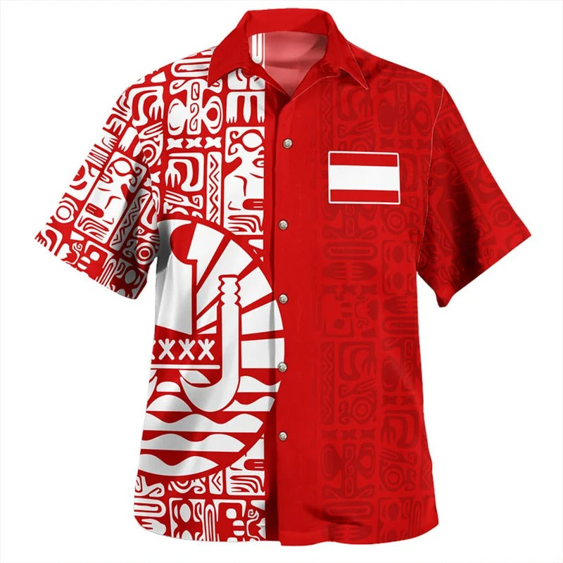Tahiti Polynesian Tribal Half Style Hawaiian Shirts For Men Clothes Printed Tahitian Summer Button Shirt