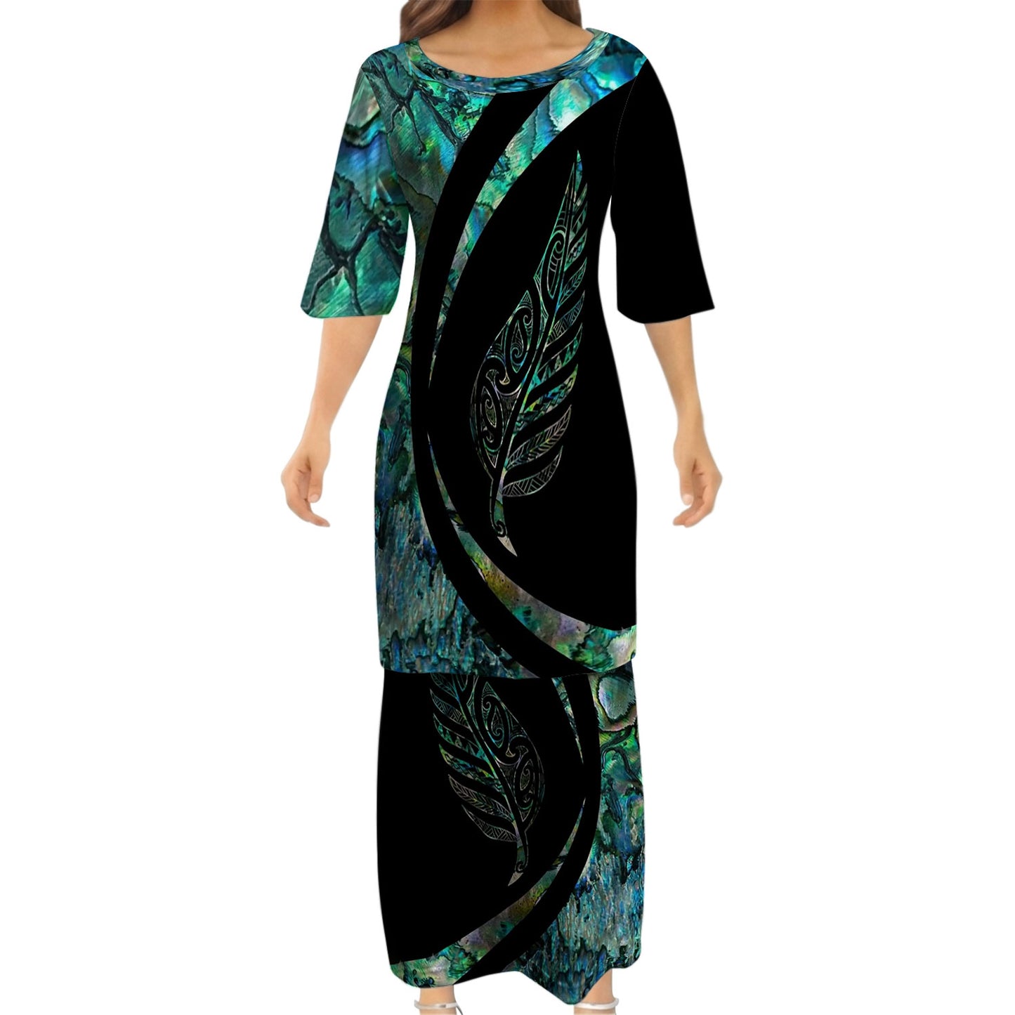 New Zealand Matching Outfit For Couple Curve Style Puletasi Dress And Hawaiian Shirt For Her Him