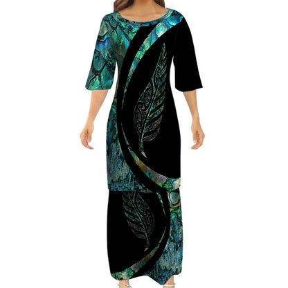New Zealand Matching Outfit For Couple Curve Style Puletasi Dress And Hawaiian Shirt For Her Him