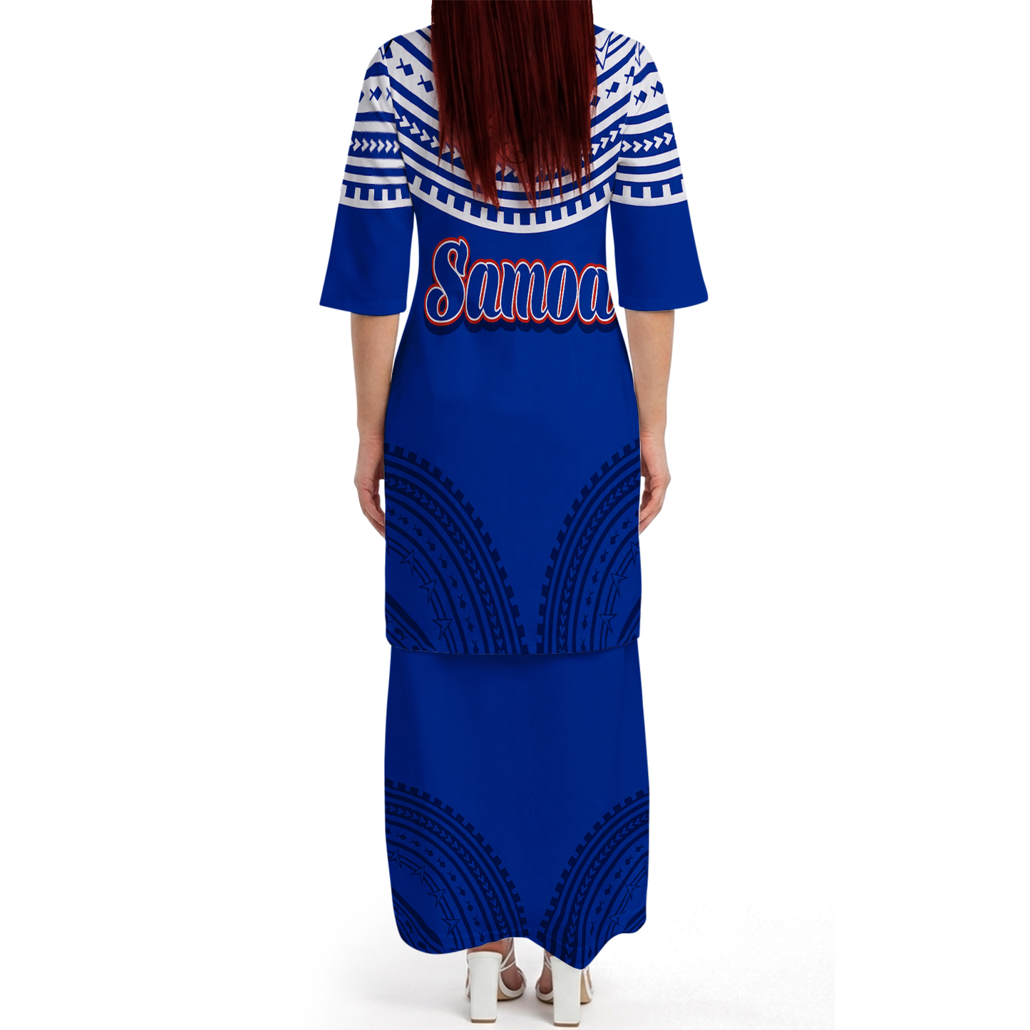Samoa Couple Outfit Matching Polynesian Tribal Pattern Blue Dress And Hawaiian Shirt