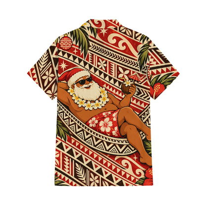 Vintage Funny Santa Couple Set Polynesian Tribal Christmas Matching Outfit Short Sleeve Mermaid Long Dress And Shirt