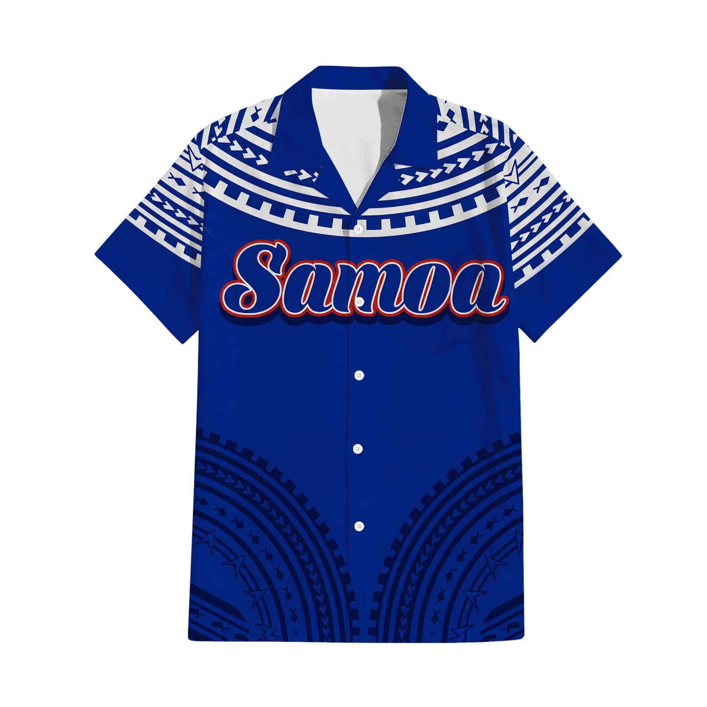 Samoa Couple Outfit Matching Polynesian Tribal Pattern Blue Dress And Hawaiian Shirt