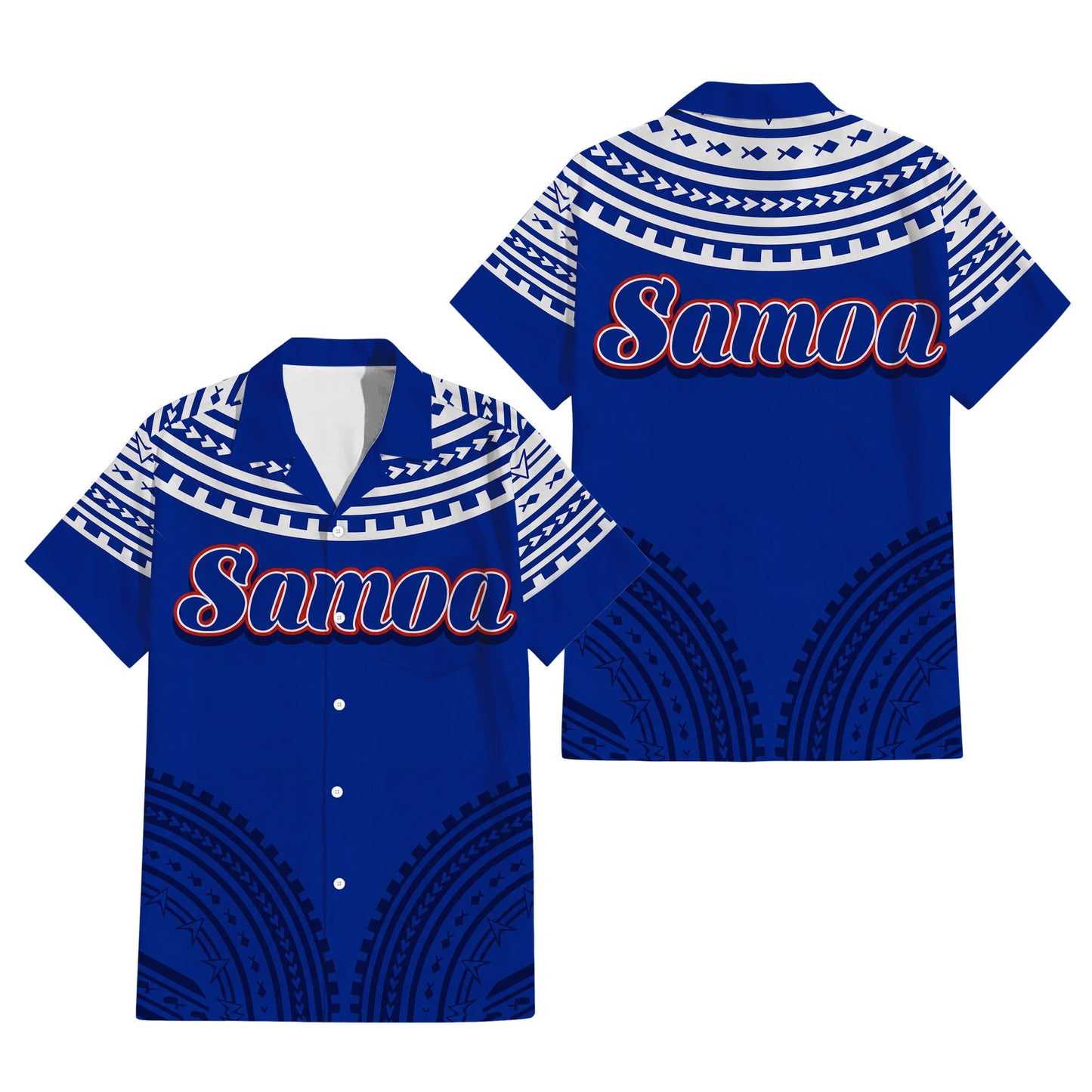 Samoa Couple Outfit Matching Polynesian Tribal Pattern Blue Dress And Hawaiian Shirt