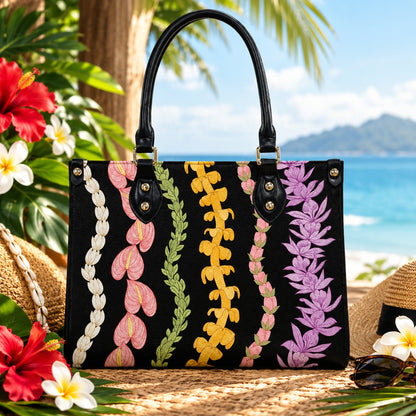 Puakenikeni Hawaiian Flower Lei Leather Handbag