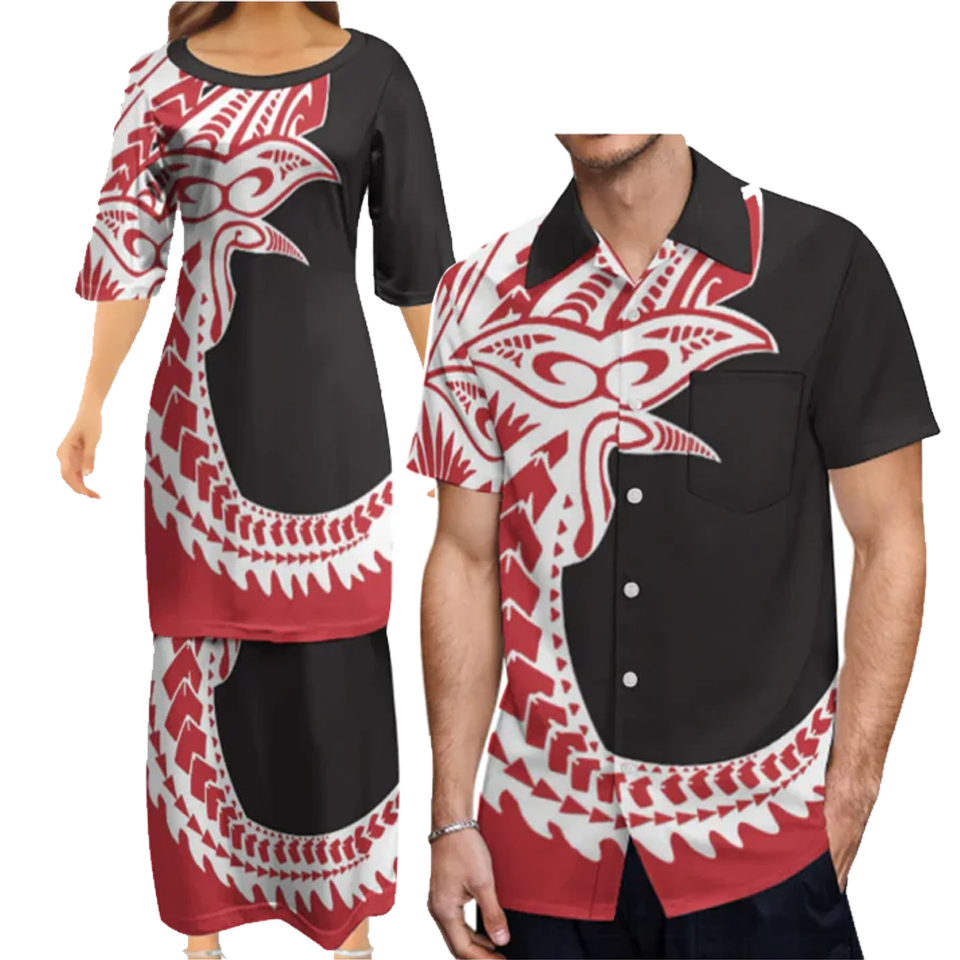 Polynesian Tribe Samoa Print Women'S Clothing Asian And Pacific Island Clothing Samoa Puletasi Couple Set