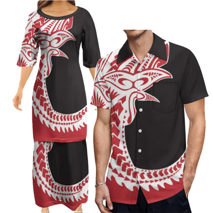 Polynesian Tribe Samoa Print Women'S Clothing Asian And Pacific Island Clothing Samoa Puletasi Couple Set