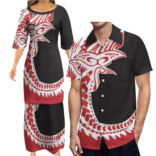 Polynesian Tribe Samoa Print Women'S Clothing Asian And Pacific Island Clothing Samoa Puletasi Couple Set