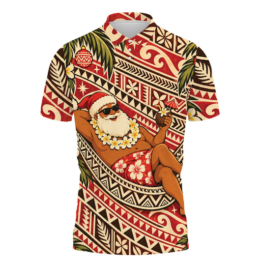 Vintage Funny Santa Shirt Polynesian Tribal Christmas Polo Shirt