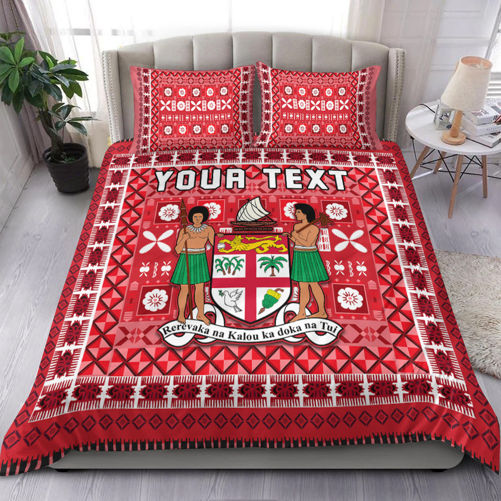(Custom Personalised) Fiji Bedding Set Pattern Fijian Tapa Pattern Red
