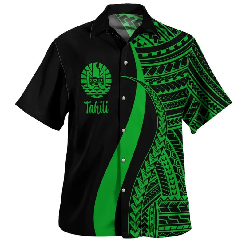 Tahiti Hawaiian Shirts Men Colorful 3d Printed Tahitian Polynesian Tribal Summer Casual Button Shirt