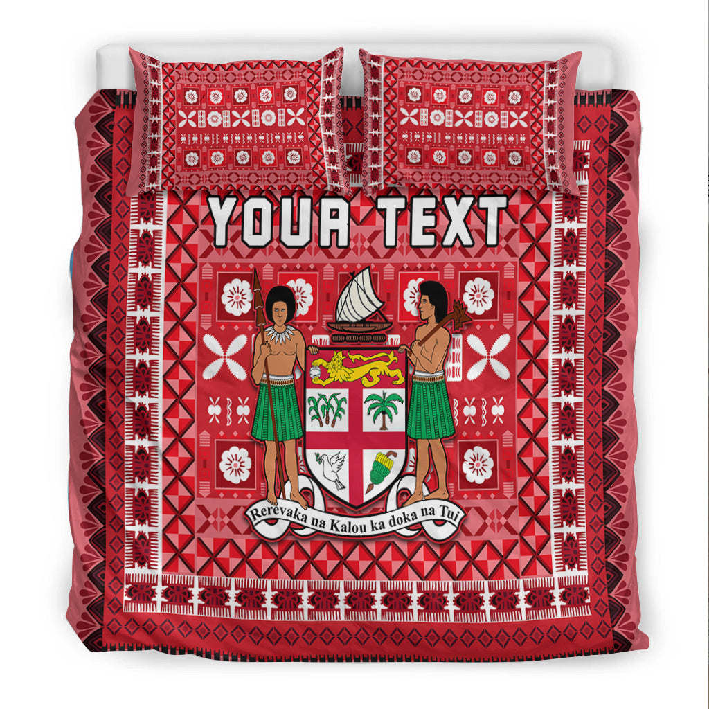 (Custom Personalised) Fiji Bedding Set Pattern Fijian Tapa Pattern Red