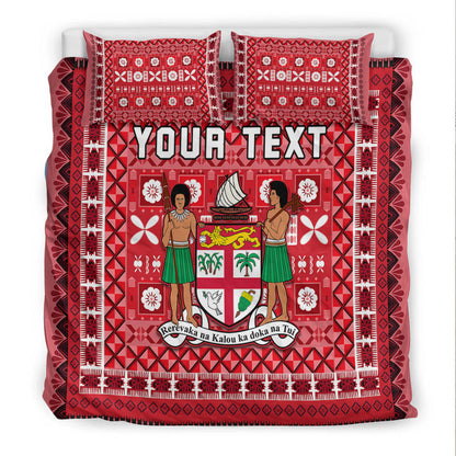 (Custom Personalised) Fiji Bedding Set Pattern Fijian Tapa Pattern Red