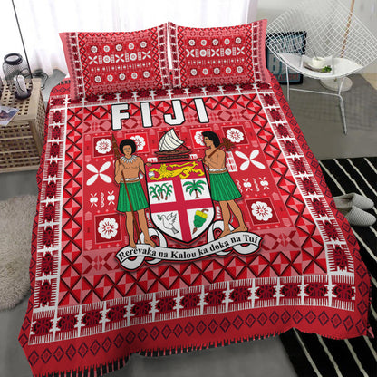 Fiji Bedding Set Pattern Fijian Tapa Pattern Red