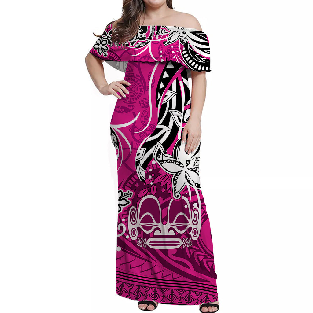 Marquesas Islands Off Shoulder Long Dress Pink Beautiful Lady
