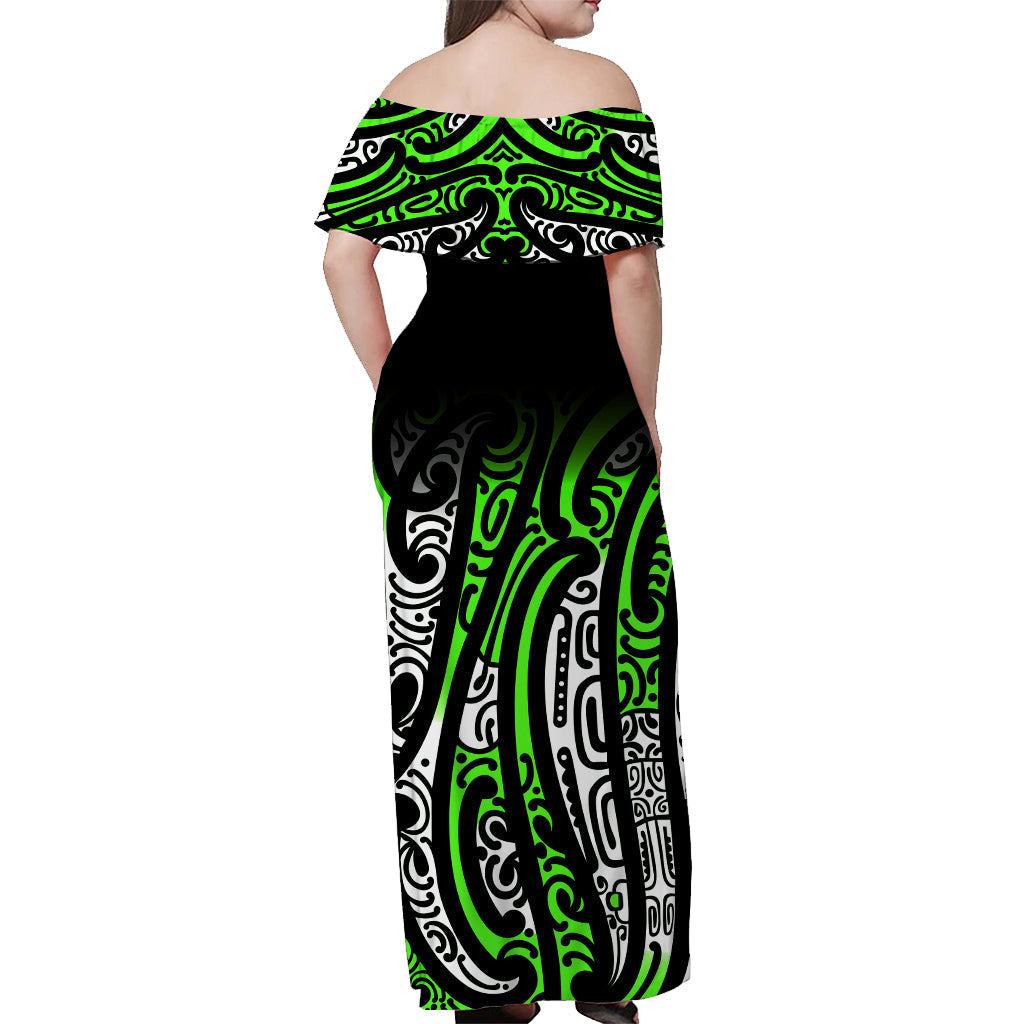 New Zealand Off Shoulder Long Dress Maori NZ Unique Green