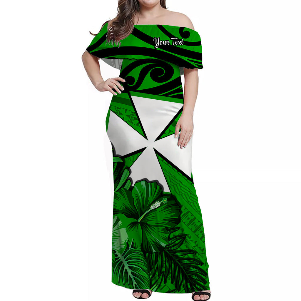 Custom Personalised Wallis et Futuna Off Shoulder Long Dress Hibiscus Flowers Green