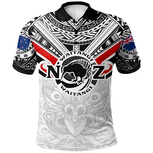 New Zealand Polo Shirt NZ Kiwi Bird Waitangi Day White Shirt