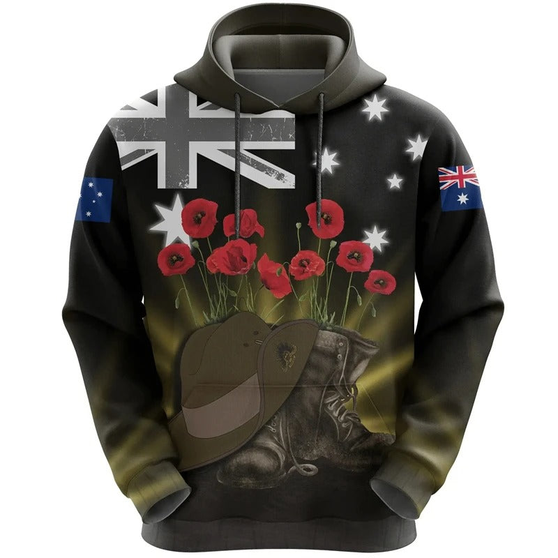 New Zealand Flag Hoodie NZ Flag Boots Poppy Flowers Printed Hoodie