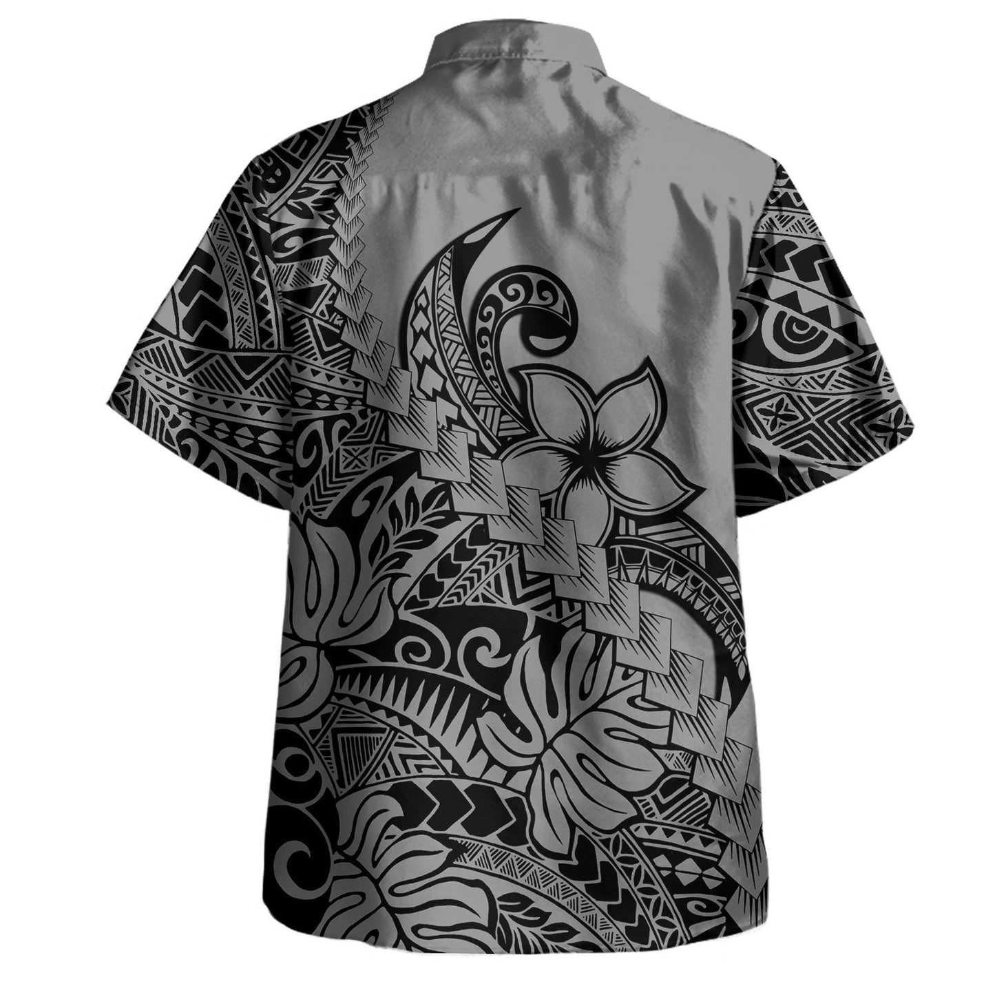 Polynesian Tribal Hawaiian Shirt Plumeria Flowers Pattern Tropical Island Grey Hawaii Shirt