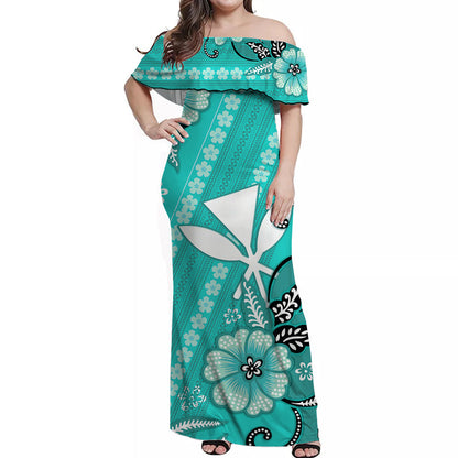 Hawaiian Matching Outfits For Couples Hawaii Combo Dress and Hawaiian Shirt Kakau Tribal Turquoise Batik Floral Ver.01